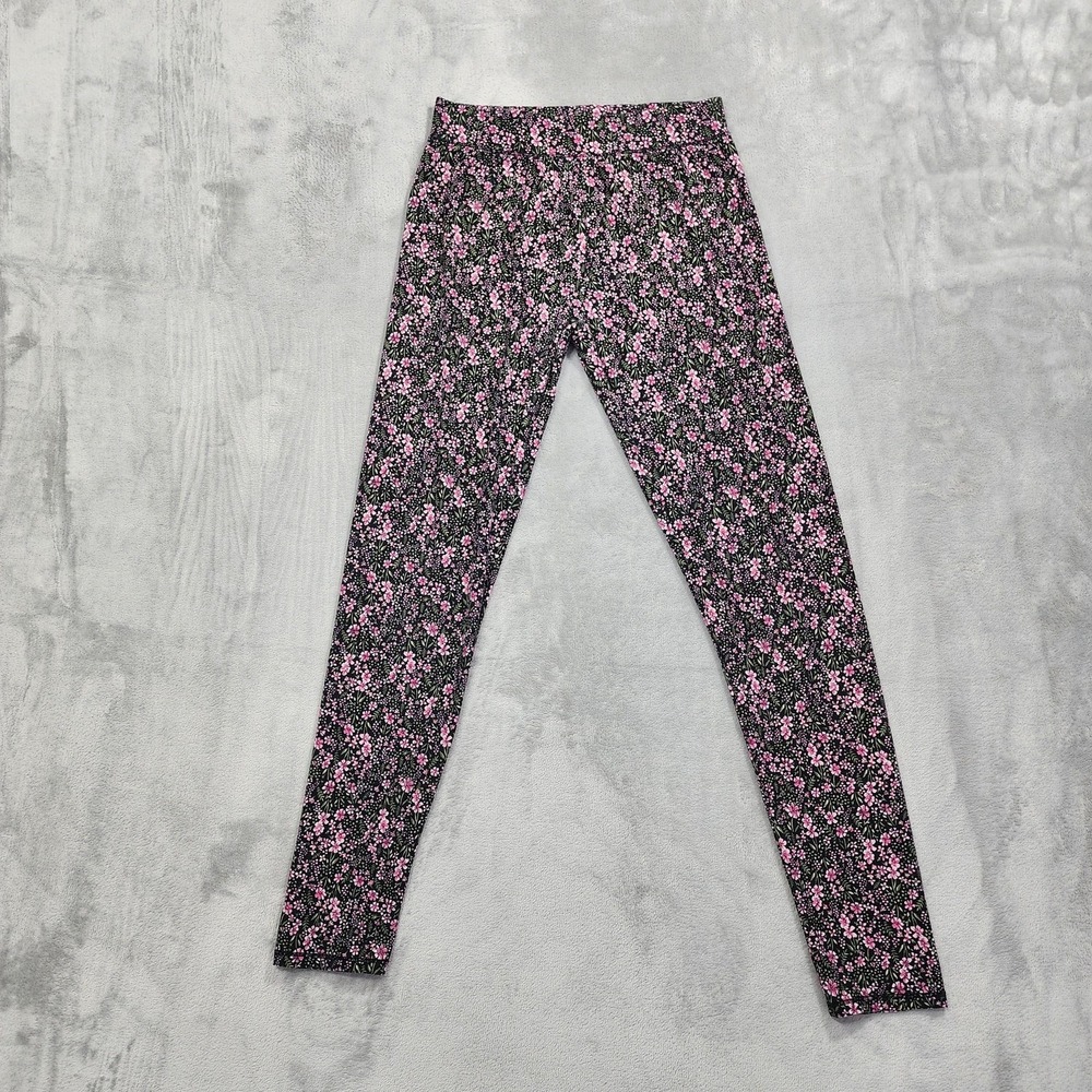 Maurices Leggings Womens S Black Pink Floral Pull On Ankle Stretch Casual Preppy